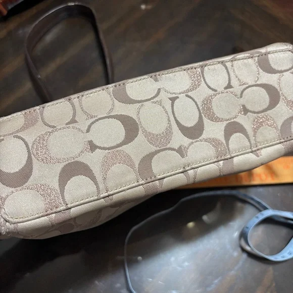 COACH Khaki Ashley Signature Print Hobo Shoulder Bag with Mahogany Accents Strap - Picture 12 of 13